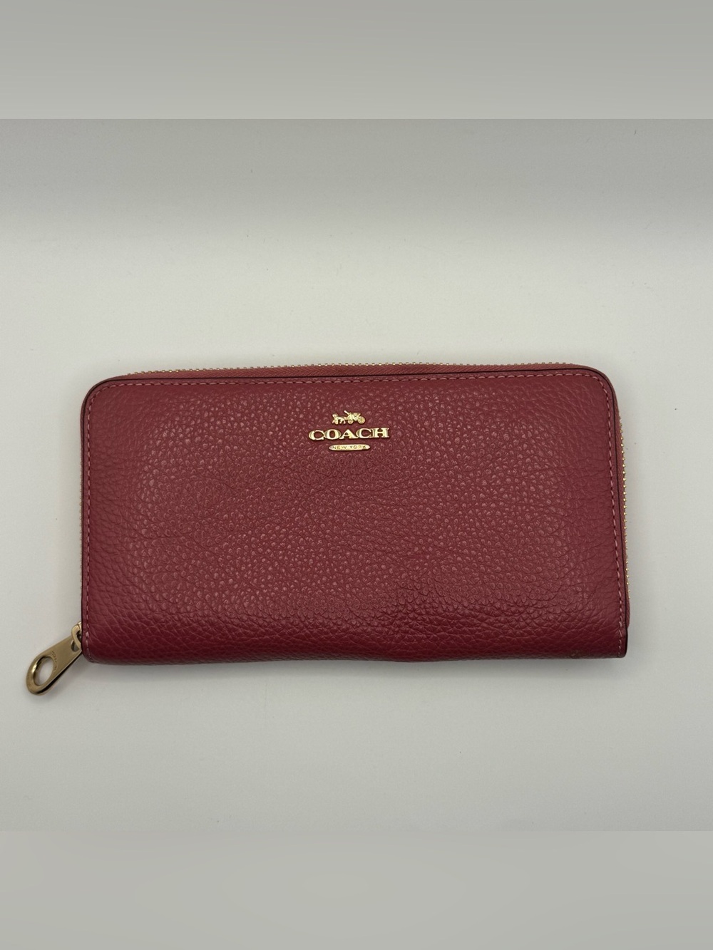 Coach Mauve Pebbled Leather Zip-Around Wallet Gold Hardware